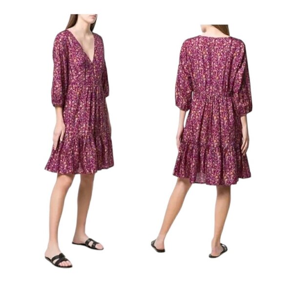 Mes Demoiselles Floral Print Silk Dress In Purple, Size 36EU/US4 - Picture 2 of 14